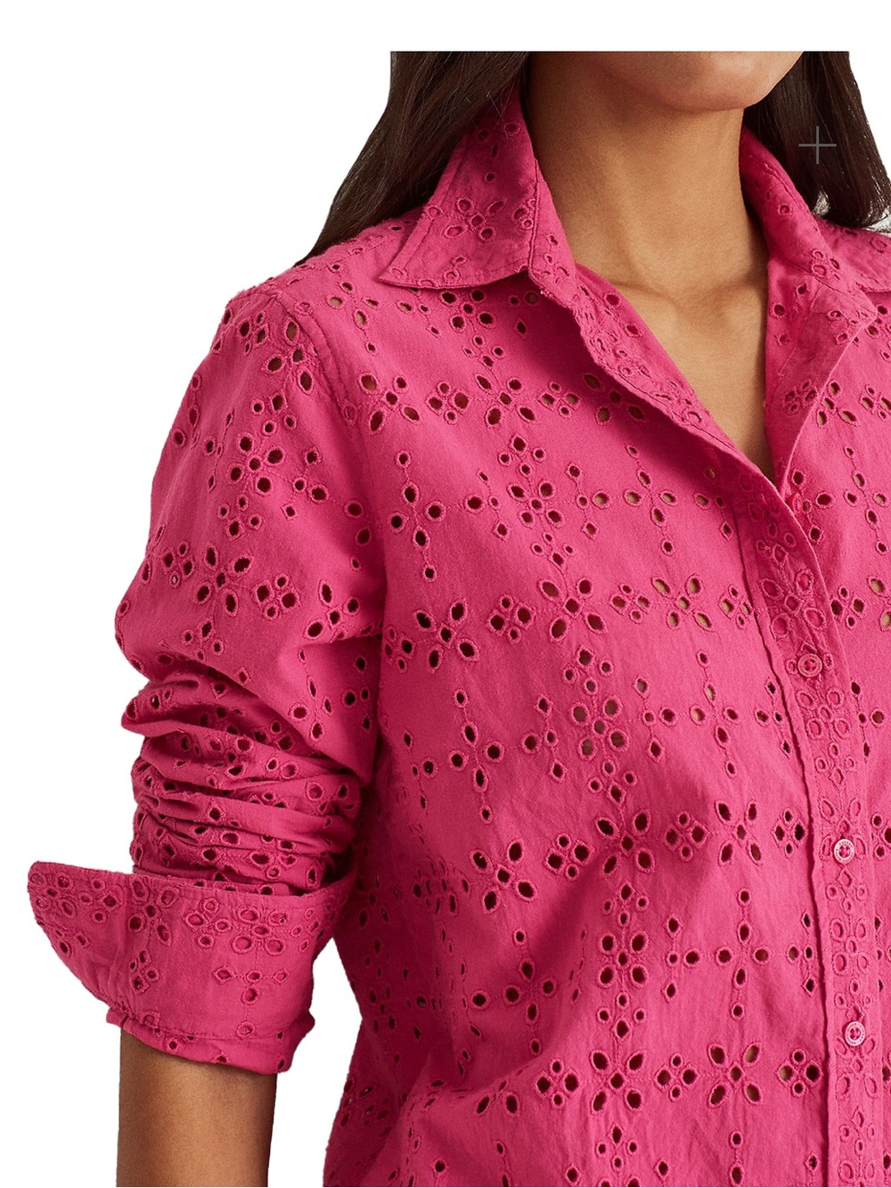 Lauren Ralph Lauren Hot Pink Eyelet Button Up Collared Long Sleeve Shirt Size SP - Picture 4 of 10